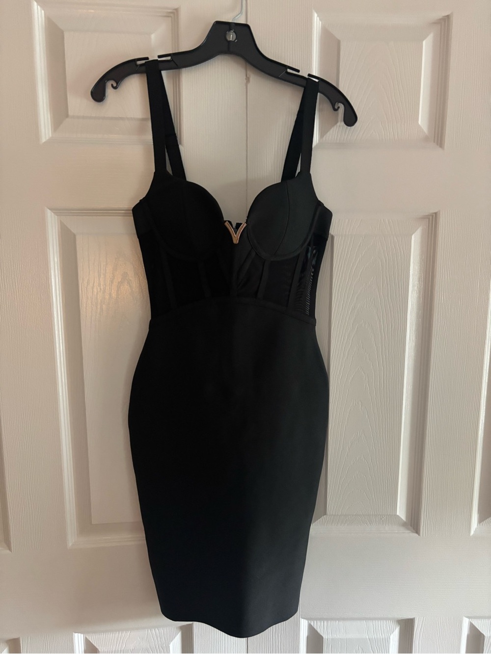 Black Bustier Bodycon Dress with V Detail